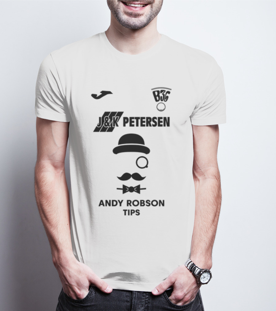 B36 J&K Petersen Andy Robson Tips Bowler Hat Mustache Monocle T-Shirt