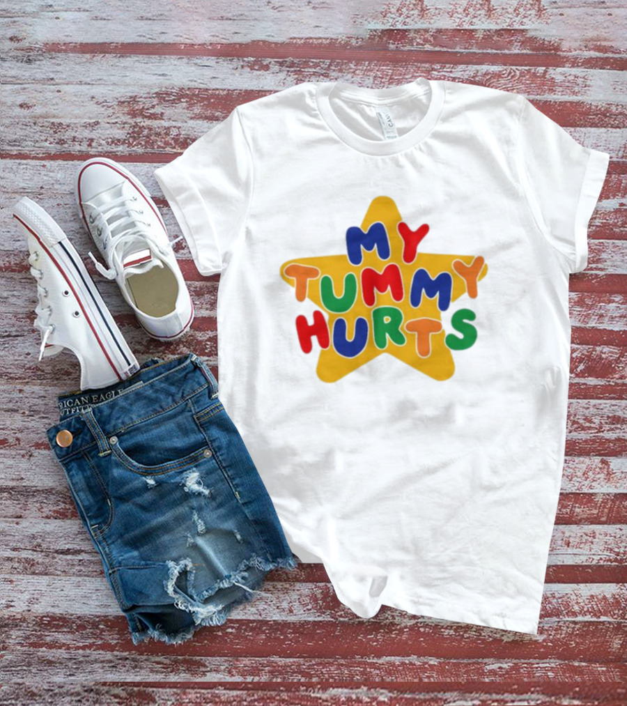 My Tummy Hurts Star Colorful Text On Yellow Star T-Shirt