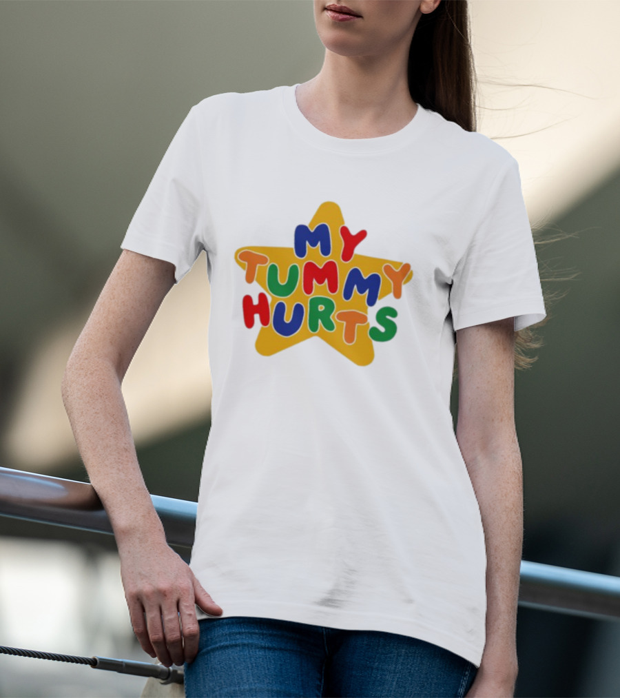 My Tummy Hurts Star Colorful Text On Yellow Star T-Shirt