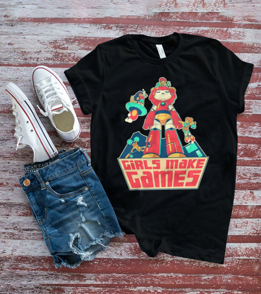 Castpixel Girls Make Games Robot Adventure Scene T-Shirt