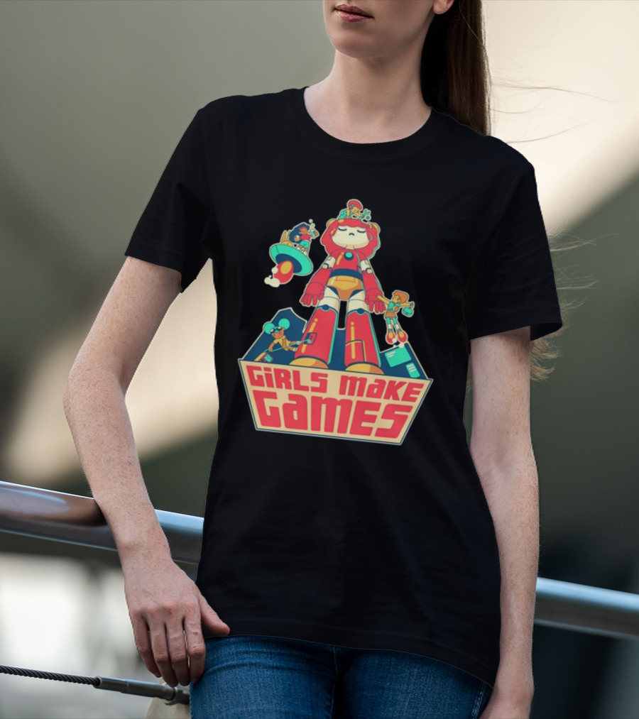 Castpixel Girls Make Games Robot Adventure Scene T-Shirt