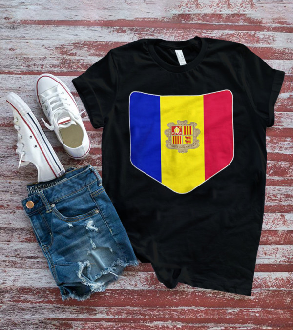 Andorra Flag Pocket Print Andorran Colors Crest Emblem T-Shirt