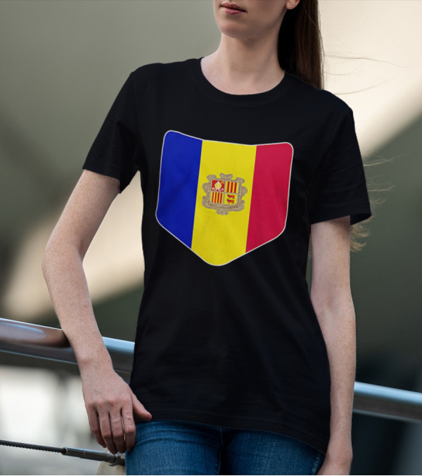 Andorra Flag Pocket Print Andorran Colors Crest Emblem T-Shirt