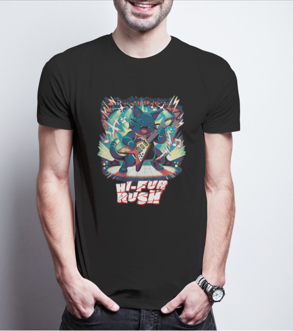 Quakecon Dallas Pets Alive Hi-Fur Rush Cat Rocking Electric Guitar Explosion T-Shirt