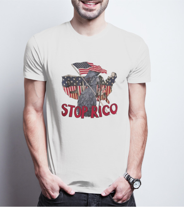 Champagnepapi Wearing Stop R.I.C.O Jeffery Deaver American Flag Map T-Shirt