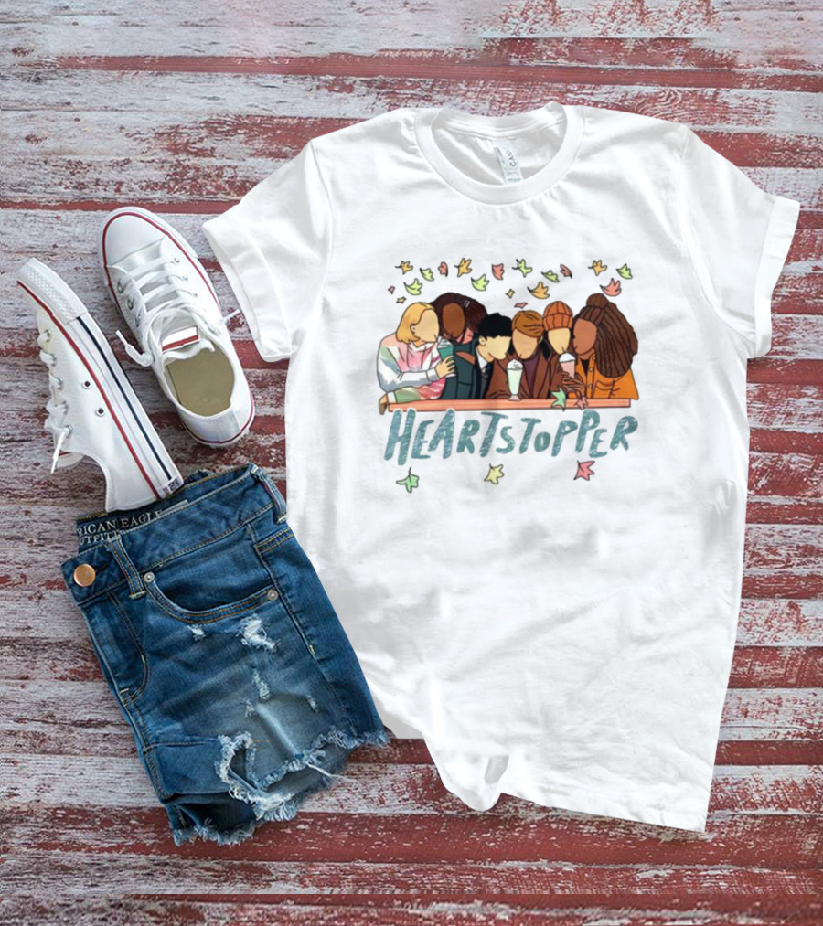 Heartstopper Characters At A Diner With Milkshakes And Falling Leaves T-Shirt