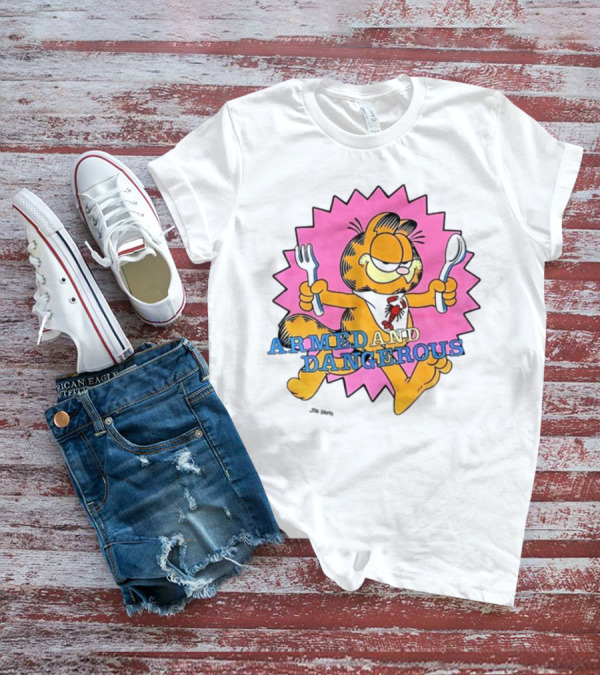Jim Davis Armed And Dangerous Garfield Fork And Spoon T-Shirt
