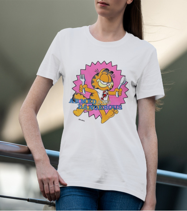 Jim Davis Armed And Dangerous Garfield Fork And Spoon T-Shirt