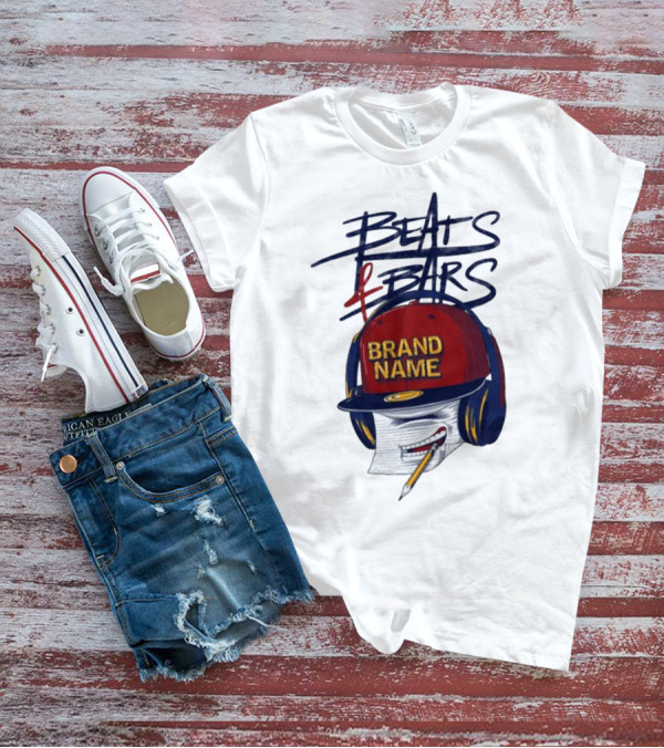 Beats And Bars Brand Name Hat Headphones Pencil Sketch T-Shirt