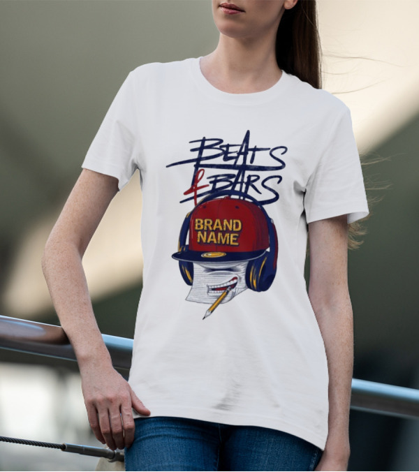 Beats And Bars Brand Name Hat Headphones Pencil Sketch T-Shirt