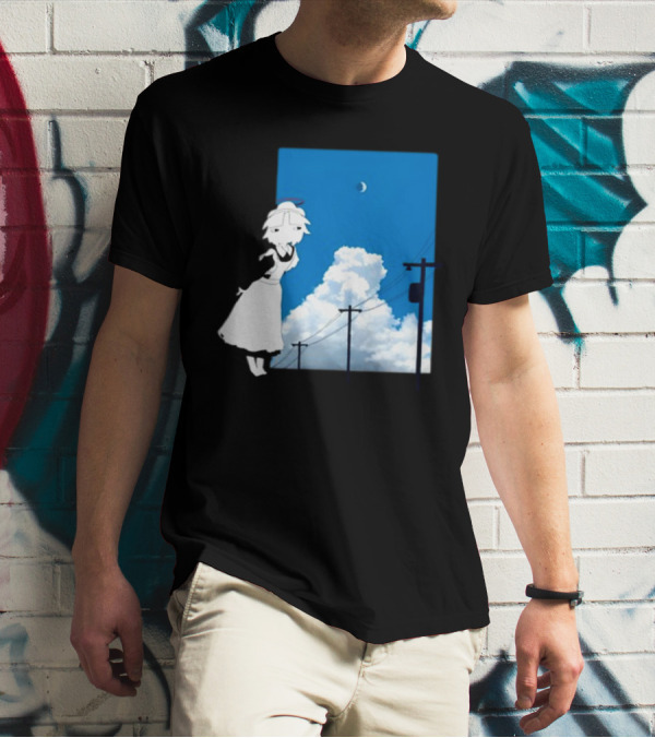 Electric Maid Under Cloudy Sky And Moon With Power Lines T-Shirt