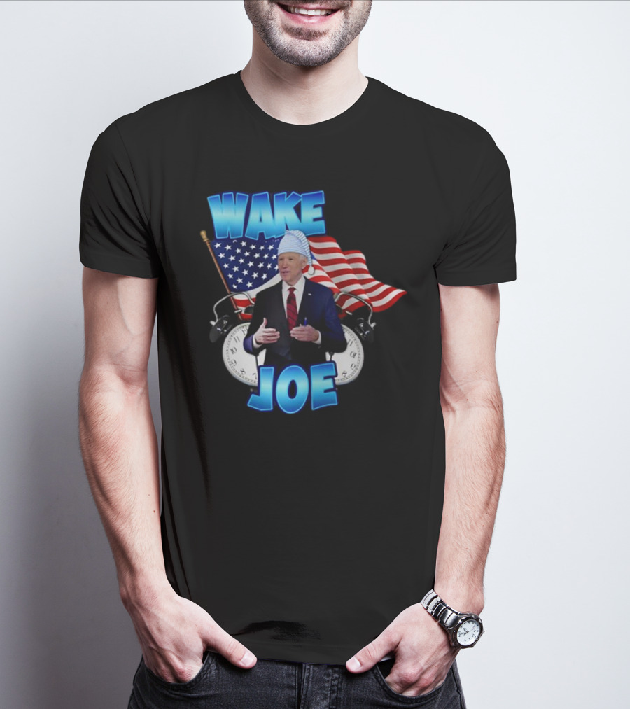 WAKE UP JOE Alarm Clock Sleepy Cap American Flag T-Shirt
