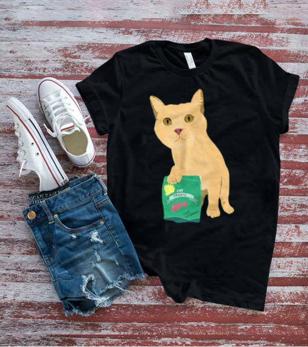KatRose Cat Treats 100% Fish Formula Cat Holding Green Package T-Shirt