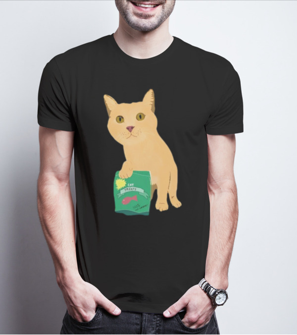 KatRose Cat Treats 100% Fish Formula Cat Holding Green Package T-Shirt