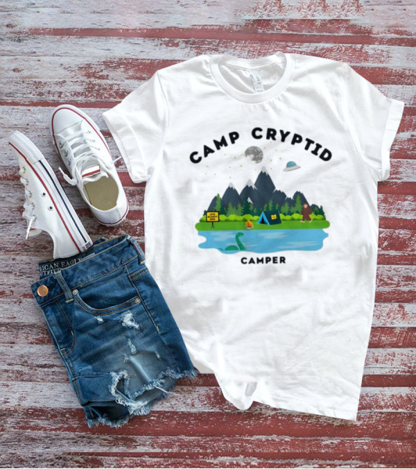 Camp Cryptid Camper UFO Area Loch Ness Bigfoot Camping Scene T-Shirt