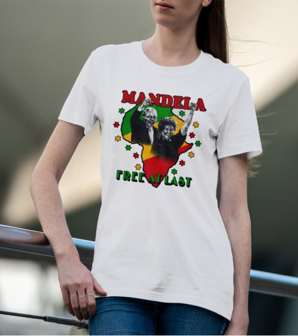 Nelson Mandela Free At Last Africa Map Red Yellow Green Stars T-Shirt