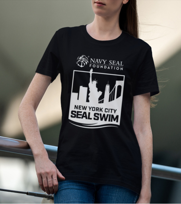 Navy Seal Foundation New York City Seal Swim Statue Of Liberty Bridge Skyline T-Shirt