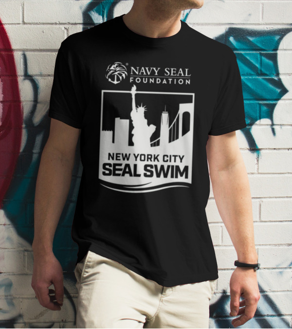 Navy Seal Foundation New York City Seal Swim Statue Of Liberty Bridge Skyline T-Shirt