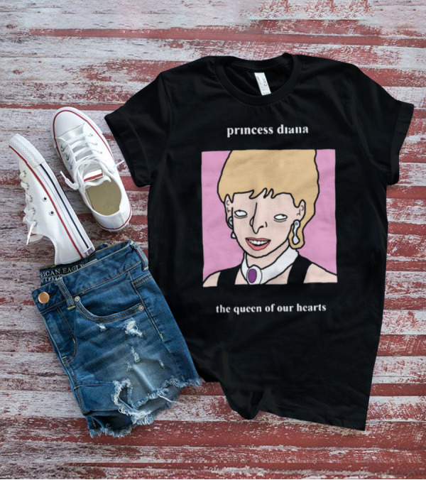 Princess Diana The Queen Of Our Hearts Cartoon Portrait On Pink Background T-Shirt