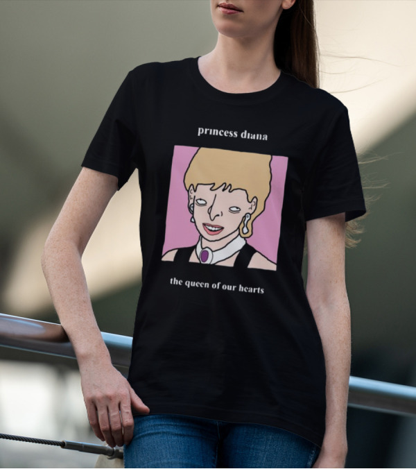 Princess Diana The Queen Of Our Hearts Cartoon Portrait On Pink Background T-Shirt
