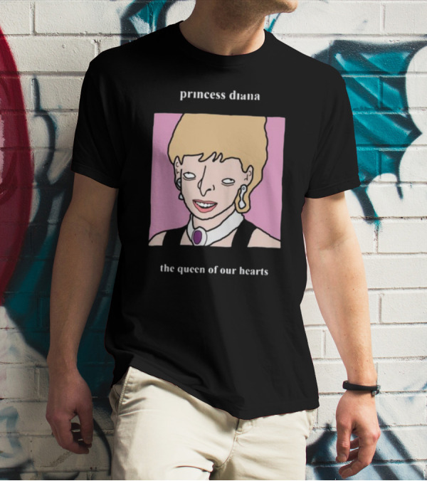 Princess Diana The Queen Of Our Hearts Cartoon Portrait On Pink Background T-Shirt
