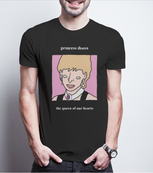 Princess Diana The Queen Of Our Hearts Cartoon Portrait On Pink Background T-Shirt