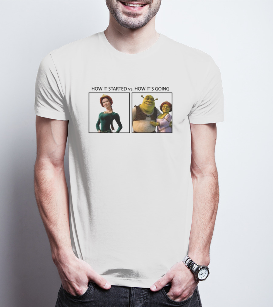 Shrek And Fiona How It Started Vs. How It's Going T-Shirt