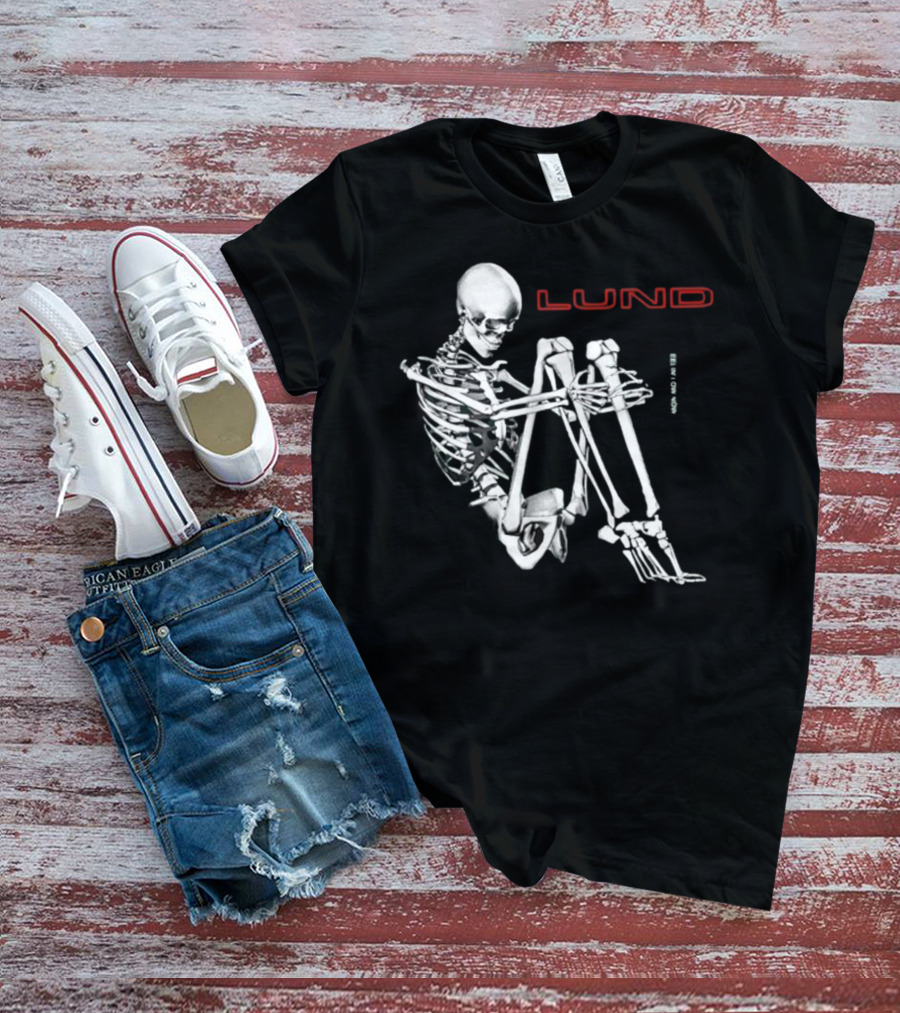 Lund Skeleton Sitting Bend Over Text Elements T-Shirt