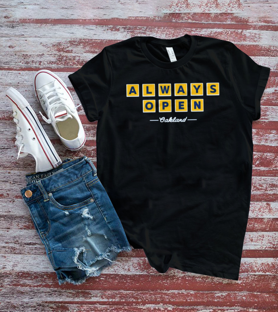 Always Open Oakland Scrabble Inspired Block Letters T-Shirt