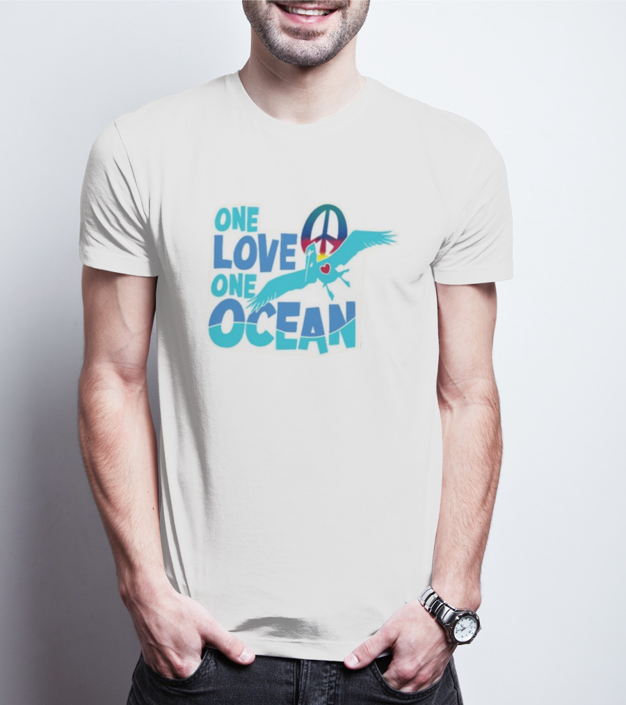 Musician Jimmy Buffett One Love One Ocean Peace Symbol Bird Heart T-Shirt