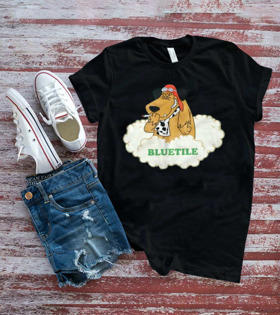 Bluetile Smiling Dog With Aviator Goggles And Bone Scarf In Clouds T-Shirt
