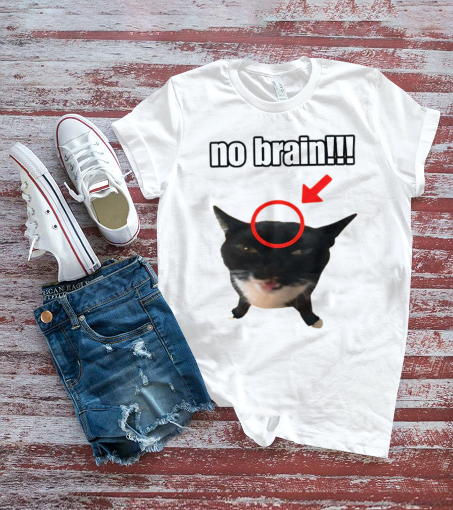 No Brain Cat With Red Circle And Arrow T-Shirt