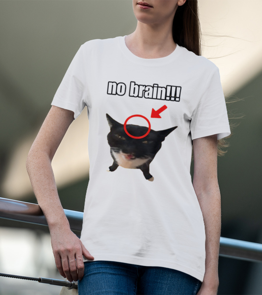 No Brain Cat With Red Circle And Arrow T-Shirt