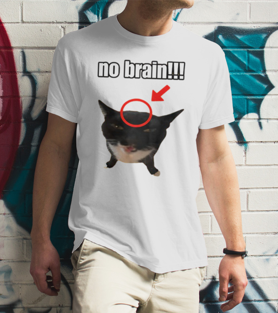 No Brain Cat With Red Circle And Arrow T-Shirt