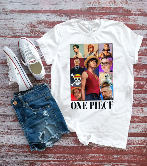 One Piece Characters Collage With Skull And Straw Hat T-Shirt