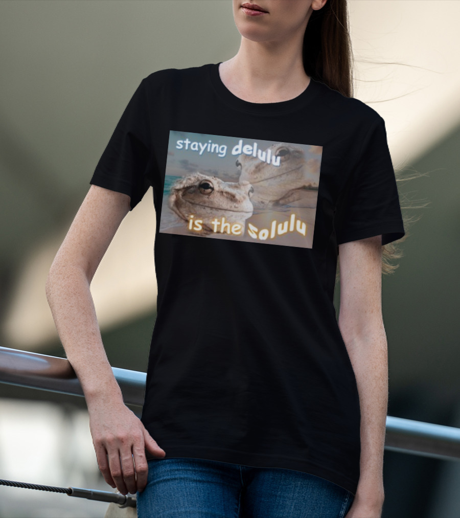 Staying Delulu Is The Solulu Frog Meme Beach Reflection T-Shirt