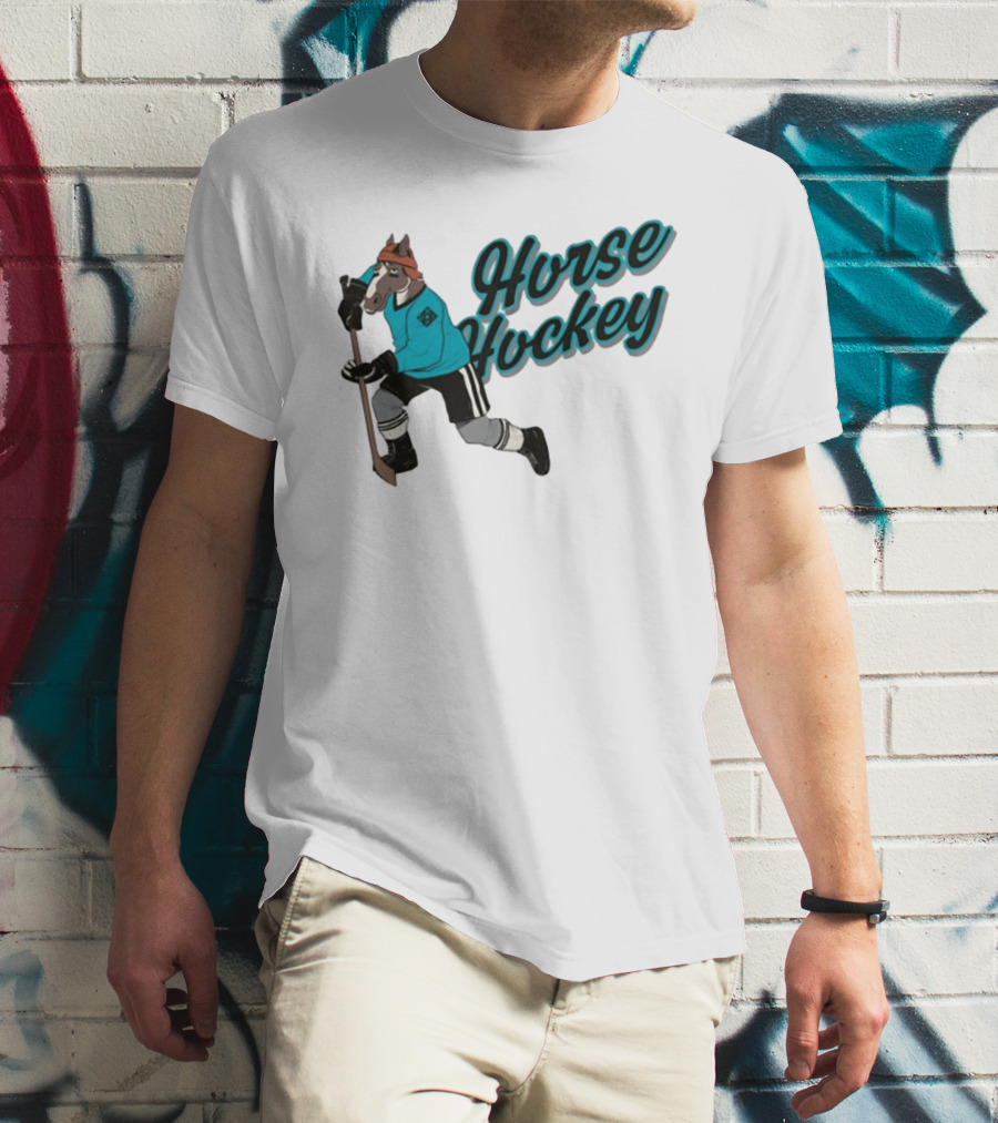 Davidsamsonpodcast Horse Hockey Skating Cartoon Horse With Stick T-Shirt