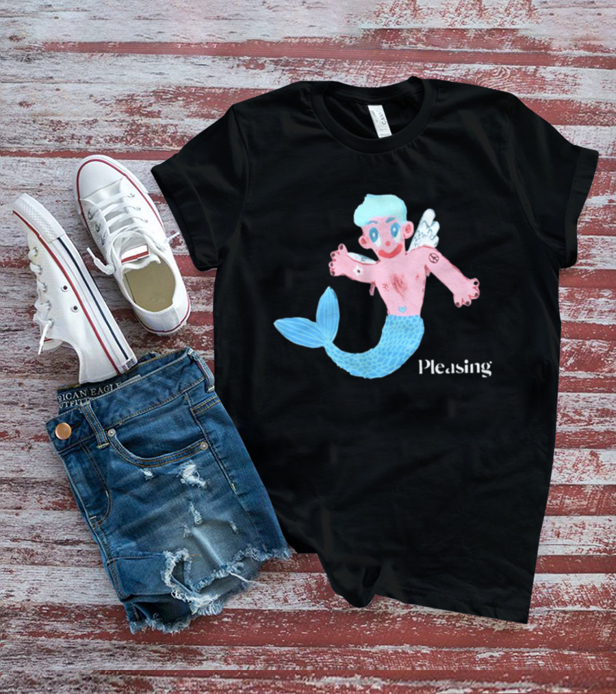 Pleasing Hairy Mermaid Graphic With Wings And Heart Tattoo T-Shirt
