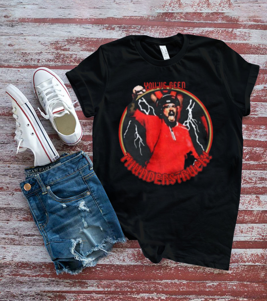 Kris Kocurek You've Been Thunderstruck Red Shirt Lightning Bolts T-Shirt
