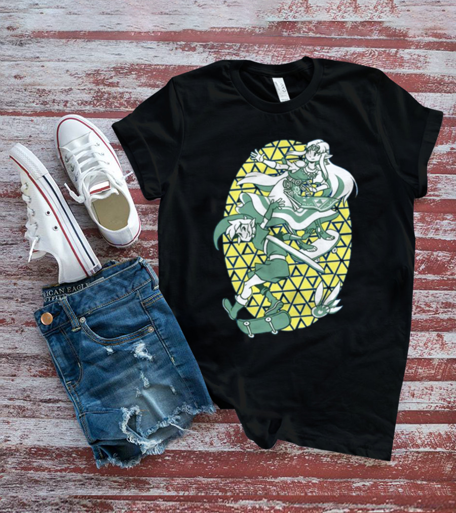 Ocarina Of Grind Link And Zelda Skateboarding Triangles T-Shirt