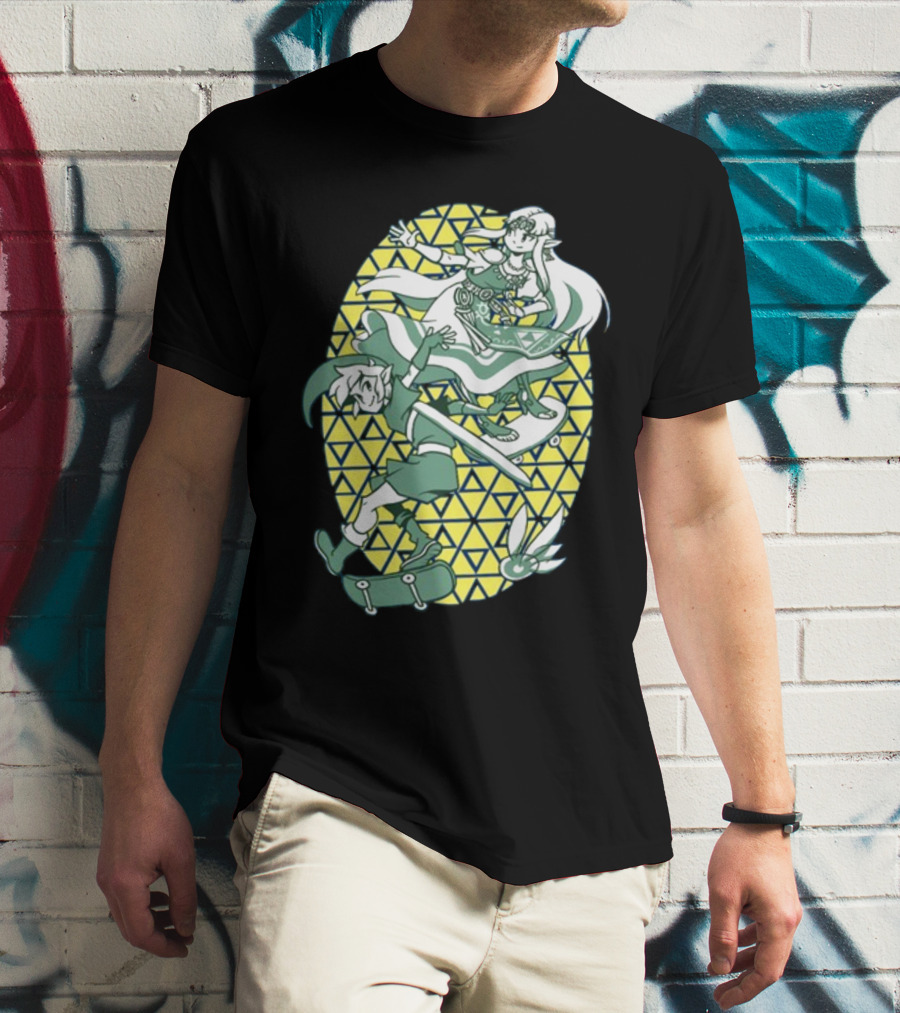 Ocarina Of Grind Link And Zelda Skateboarding Triangles T-Shirt
