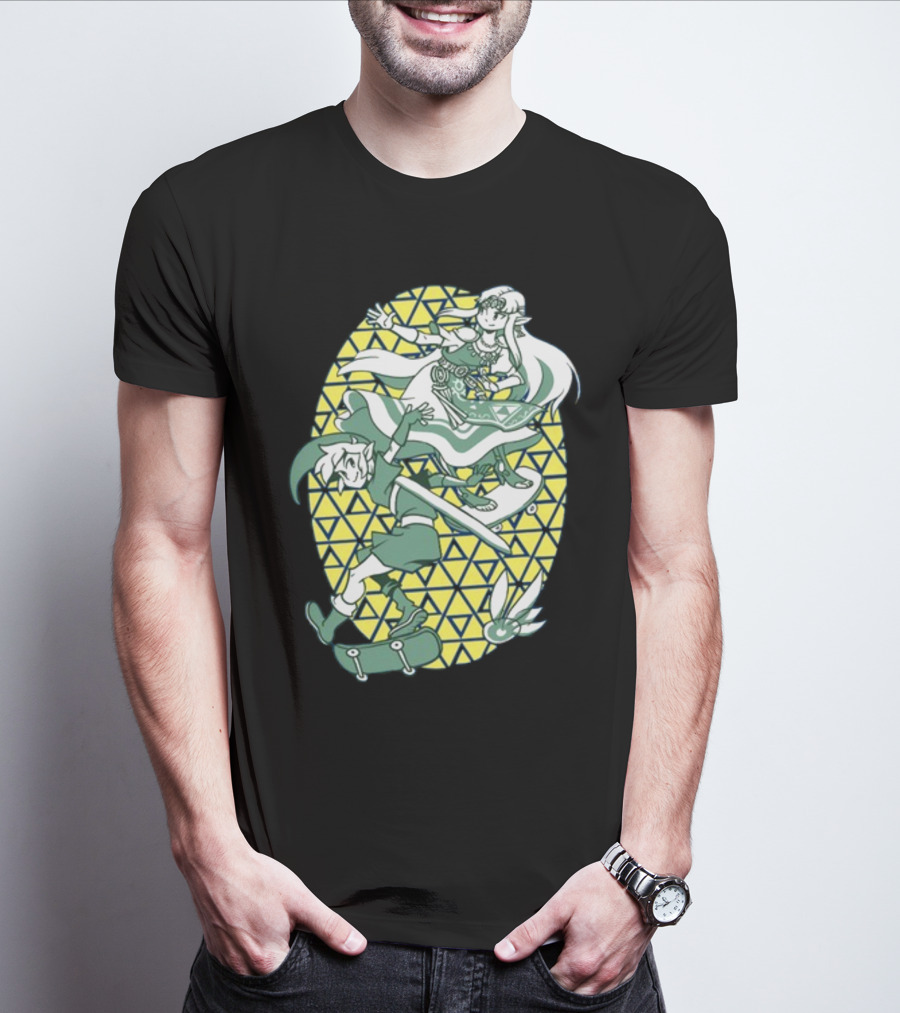 Ocarina Of Grind Link And Zelda Skateboarding Triangles T-Shirt
