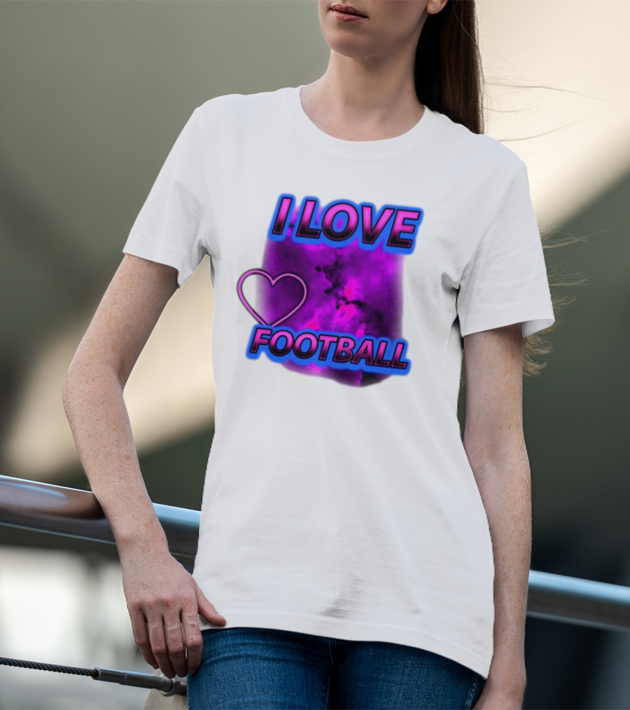 I Love Football Heart Purple Galaxy T-Shirt
