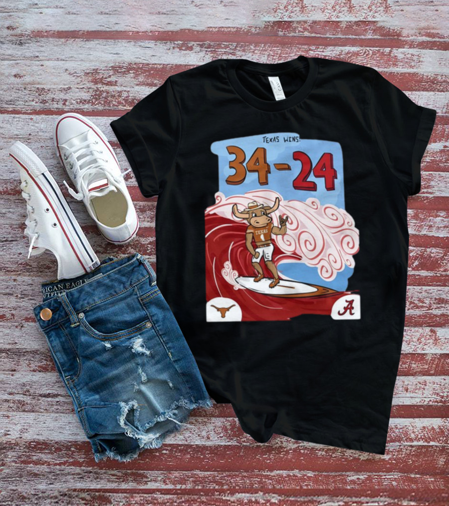 Texas Wins 34 24 Longhorn Surfer Victory Over Alabama T-Shirt
