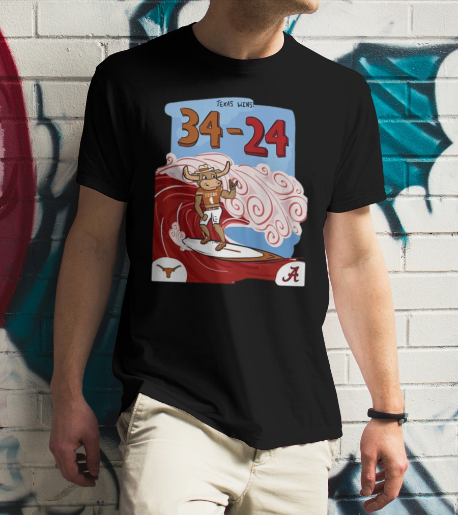 Texas Wins 34 24 Longhorn Surfer Victory Over Alabama T-Shirt