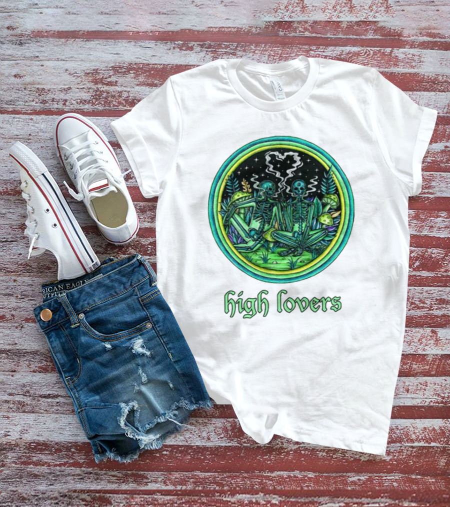 Marcos Alvarado High Lovers Skeletons In Psychedelic Forest With Heart-Shaped Smoke T-Shirt