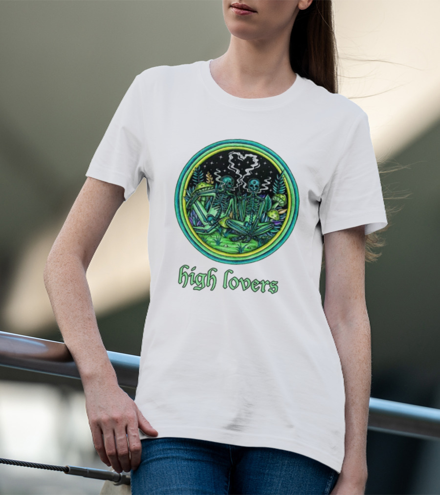 Marcos Alvarado High Lovers Skeletons In Psychedelic Forest With Heart-Shaped Smoke T-Shirt