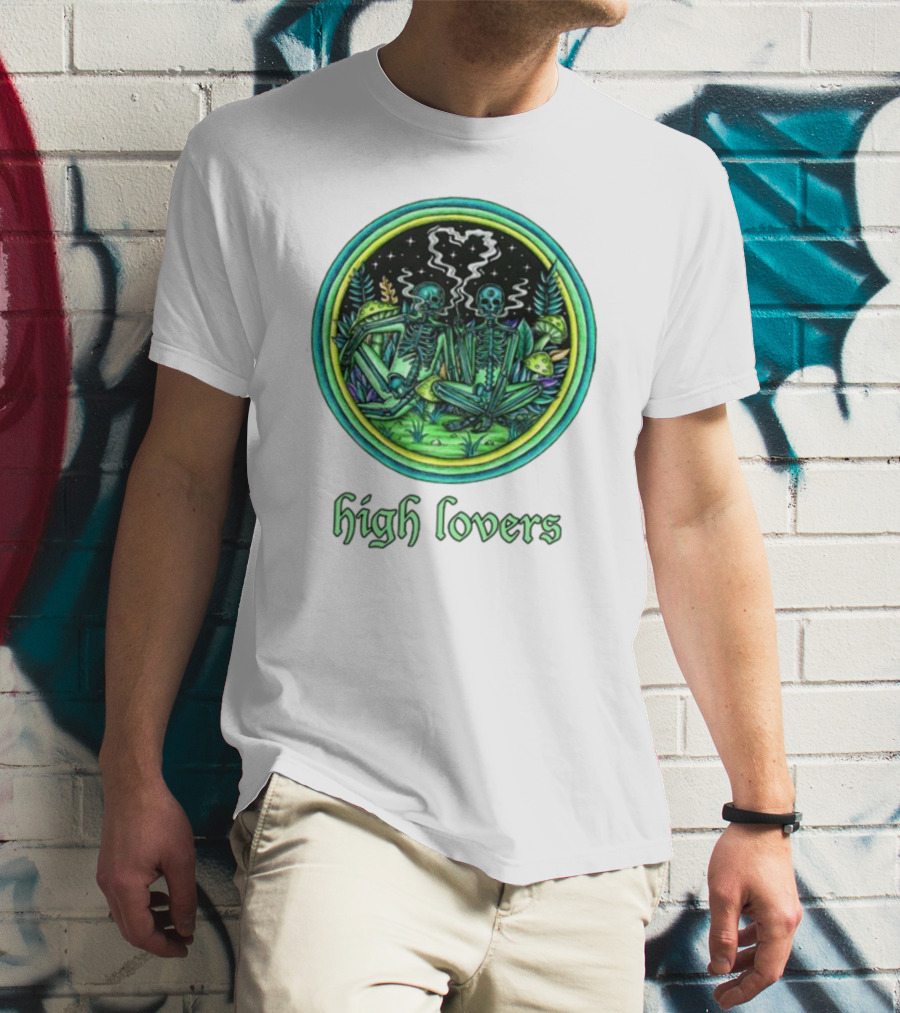 Marcos Alvarado High Lovers Skeletons In Psychedelic Forest With Heart-Shaped Smoke T-Shirt