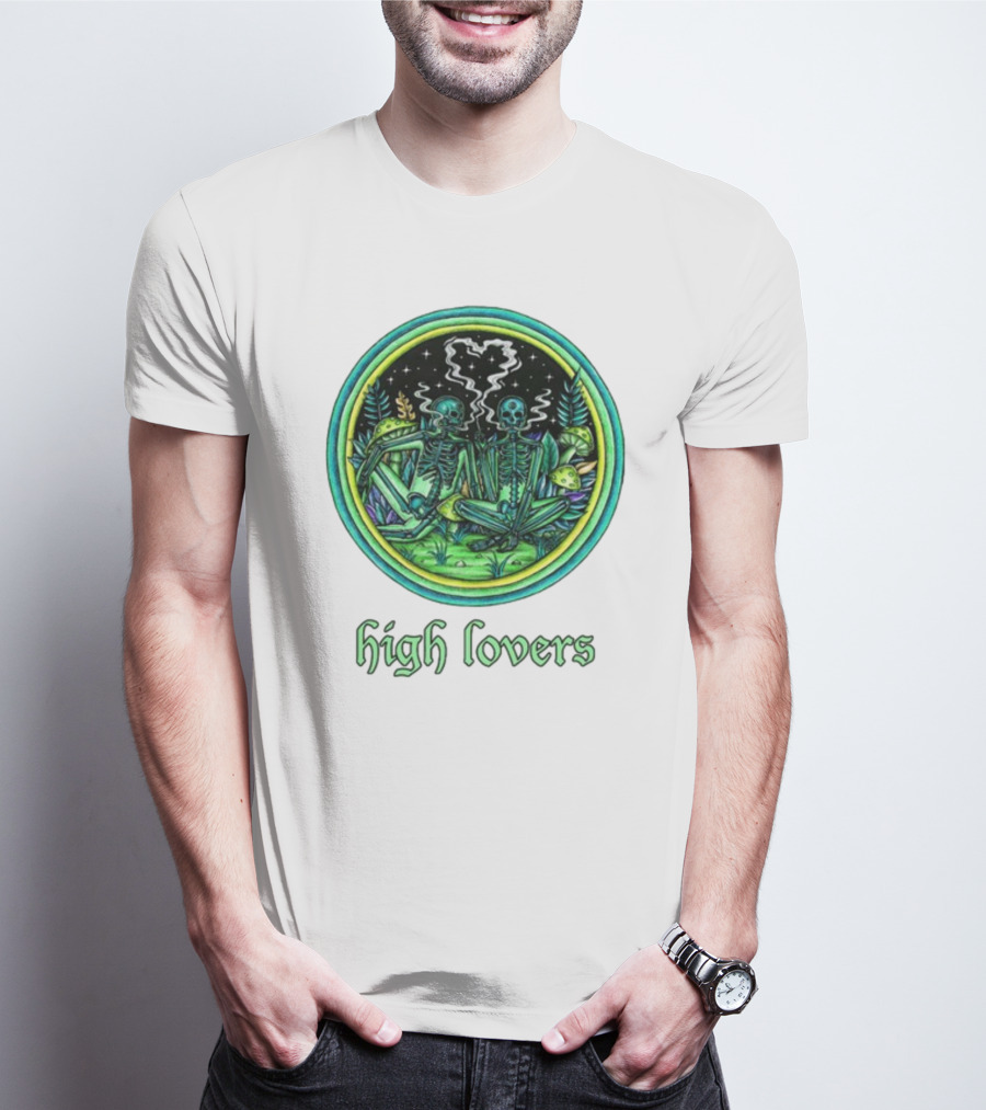 Marcos Alvarado High Lovers Skeletons In Psychedelic Forest With Heart-Shaped Smoke T-Shirt