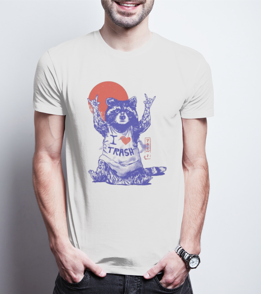 Wickedclothes I Love Trash Raccoon Rock Gesture Red Moon T-Shirt